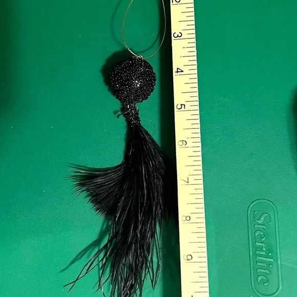 Black beaded ball & feather tassel Christmas ornaments/home decor 4 pieces 7.5” - Picture 12 of 12